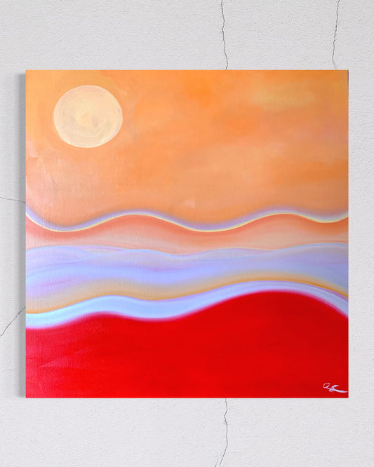Aim Straley Art Flow State 30x30-inch canvas artwork featuring abstract, vibrant colors and dynamic brushstrokes.