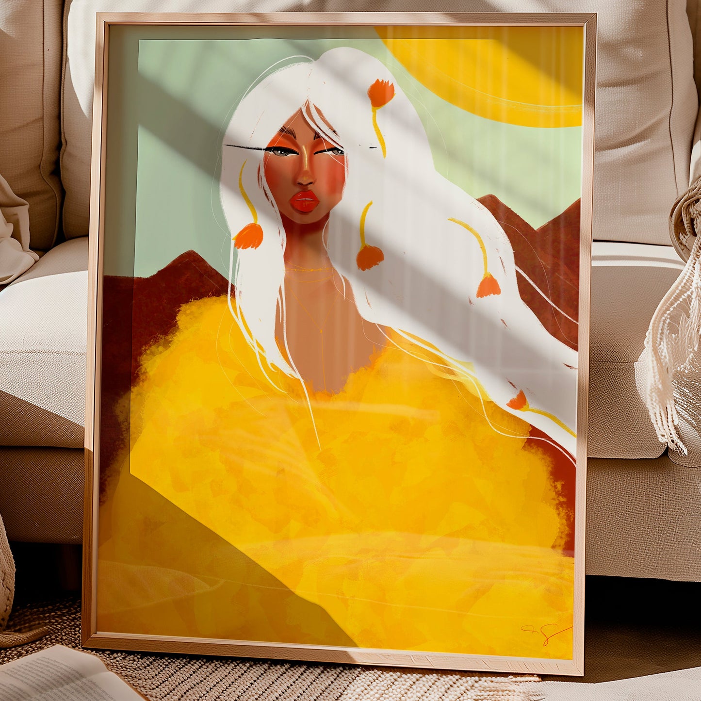 Golden July giclee print featuring vibrant gold tones and artistic design, perfect for wall decor.