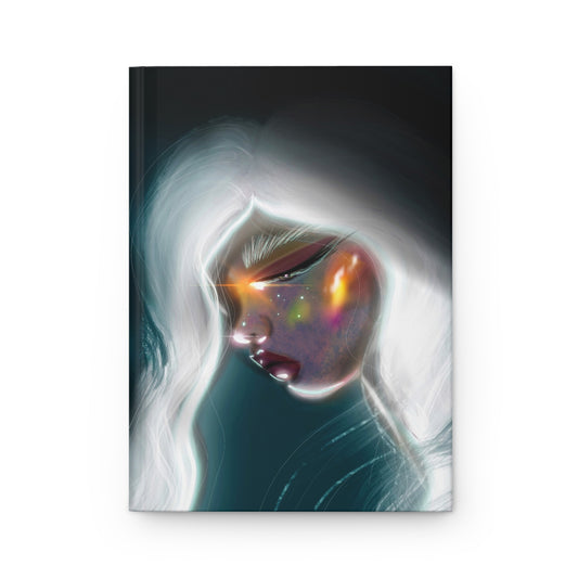 Andromeda hardcover notebook with printed galaxy design, featuring a durable cover and lined pages for writing or journaling.