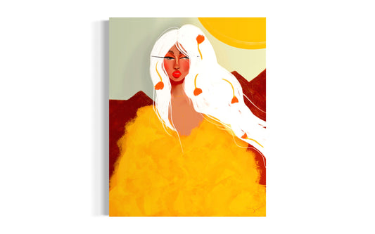 Golden July Giclee print featuring vibrant gold tones and abstract art, showcasing intricate details and bold brushstrokes.