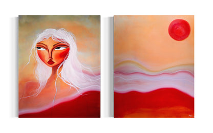 Canvas diptych artwork by Aim Straley Art featuring ocean shells, measuring 30x48 inches, with detailed shell illustrations.