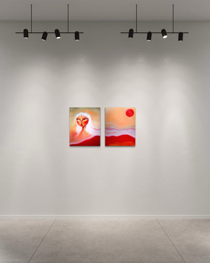 Canvas diptych artwork titled "Let's Look For Shells" by Aim Straley Art, featuring coastal shells on a scenic beach scene.