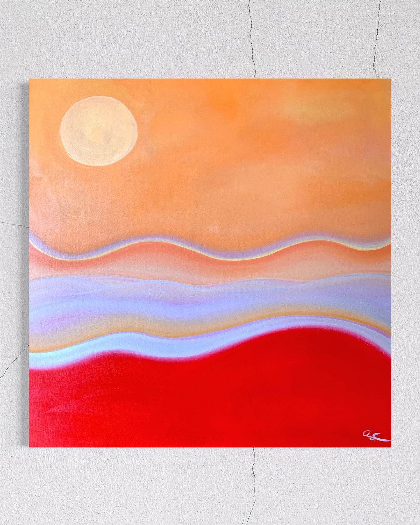 Aim Straley Art Flow State 30x30-inch canvas artwork featuring abstract, vibrant colors and dynamic brushstrokes.