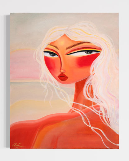 Giclee print titled "Am I Tan Yet?" featuring vibrant, artistic imagery, perfect for wall decor and home art collections.
