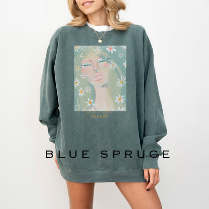 Blue spruce sweatshirt featuring a wildflower design from Printify, casual unisex sweatshirt for everyday wear.