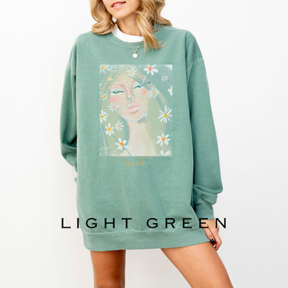 Light green sweatshirt with a wildflower design from Printify, casual and comfortable for everyday wear.