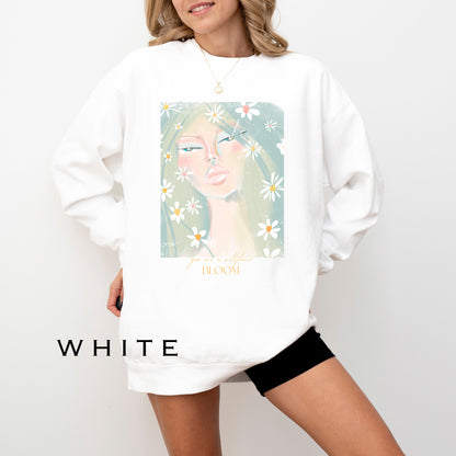 White Printify "You Are a Wildflower" sweatshirt with colorful wildflower design on the front, casual and comfortable fit.