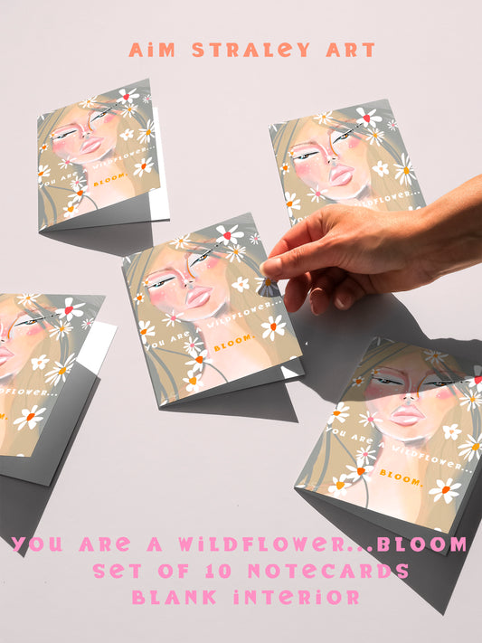Set of wildflower-themed notecards by Printify featuring floral designs, ideal for writing personalized messages or notes.